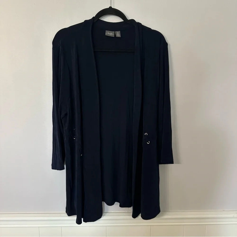 Traveler’s by Chico’s Women's Navy Open Front Long Sleeve Cardigan Sz 3 GUC